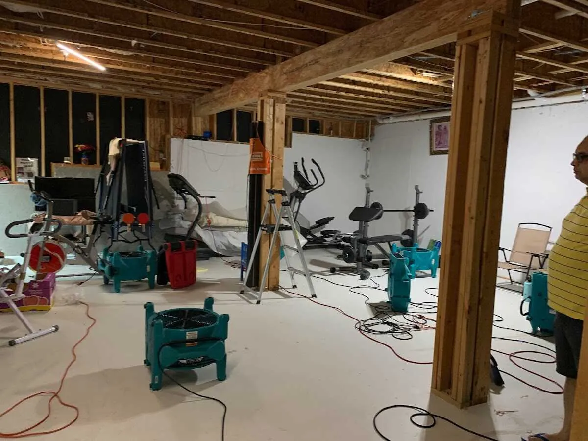 Basement drying equipment setup for Contents Cleaning & Restoration in Royalton